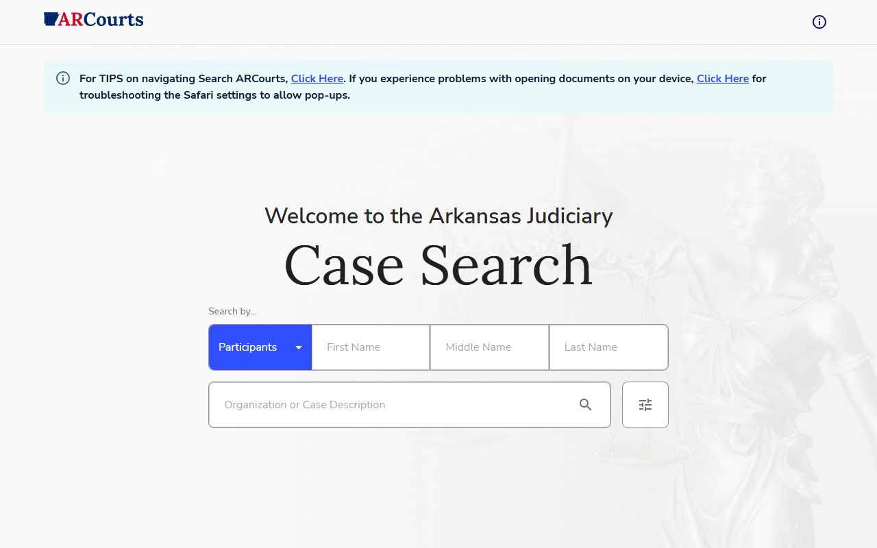 Arkansas Judiciary Search ARCourts public Pulaski County court records portal
