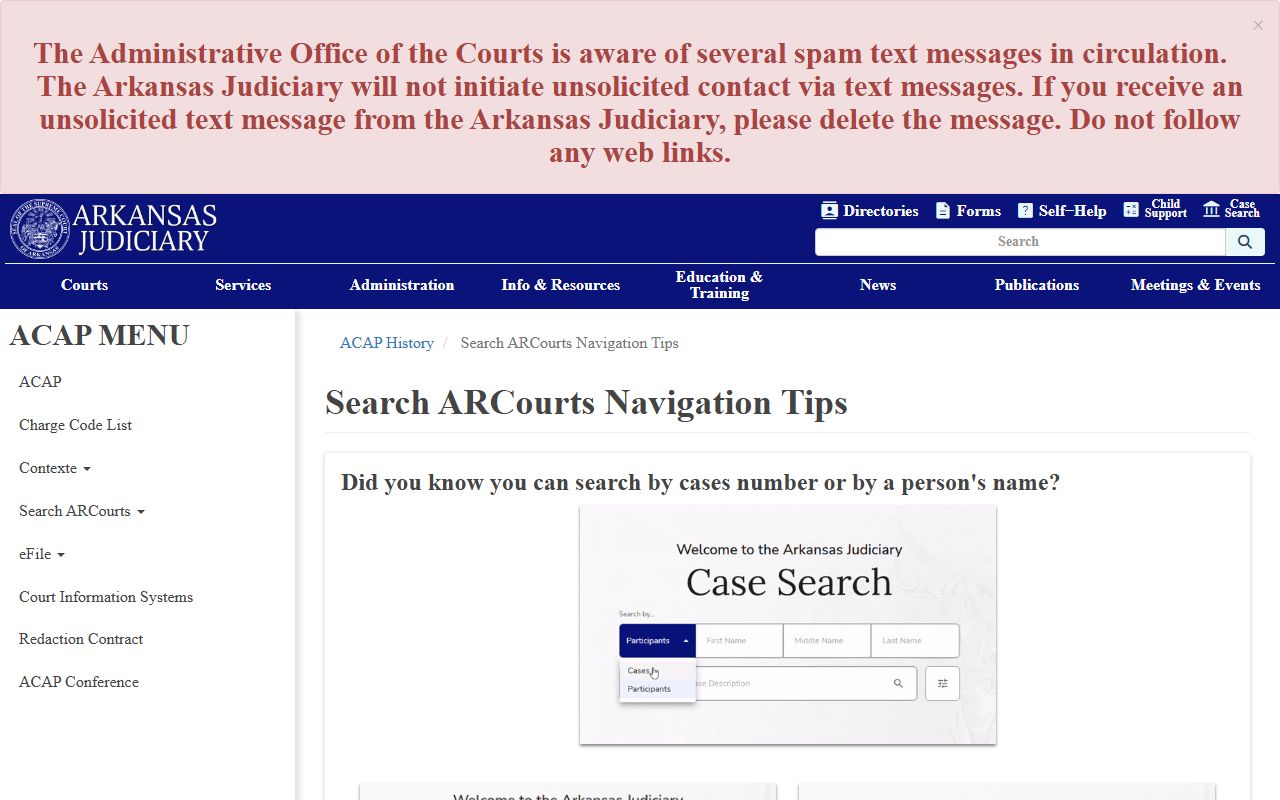 Arkansas Judiciary navigation tips for Pulaski County Search ARCourts court records lookup