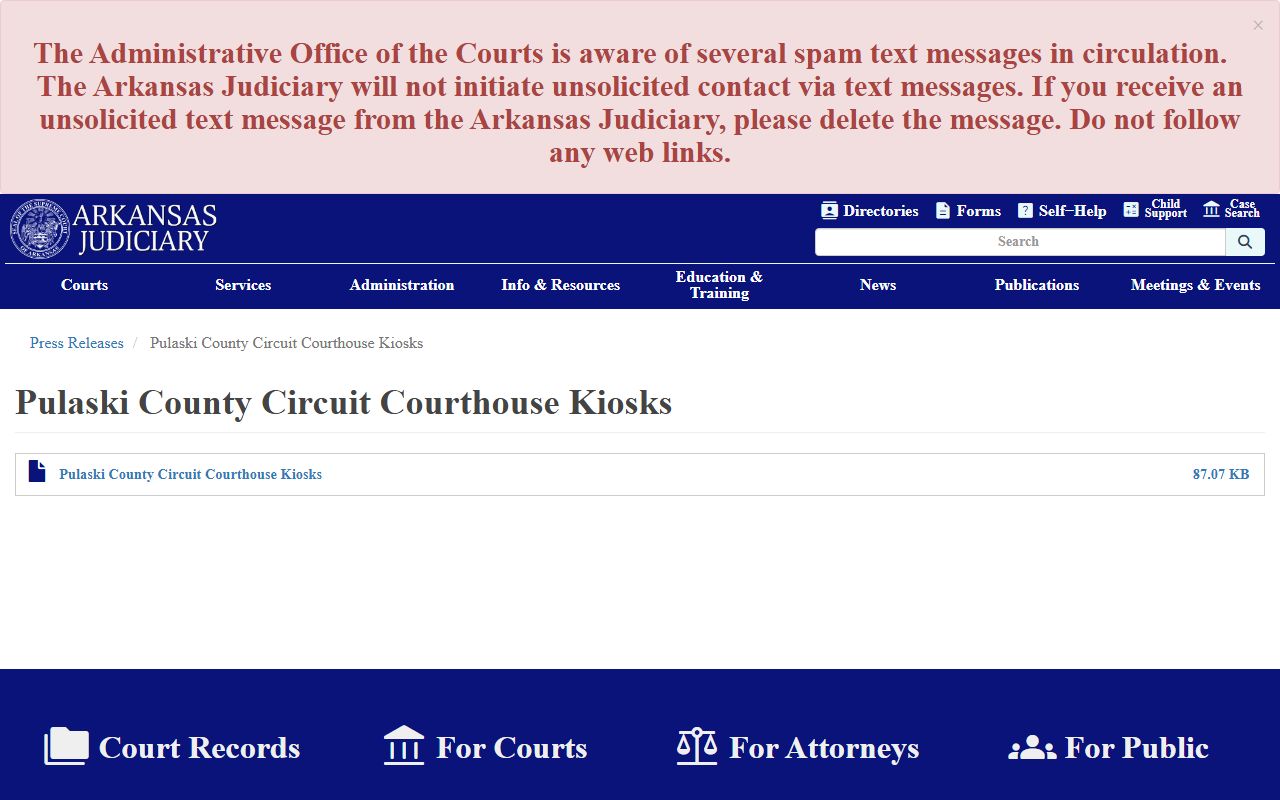 Arkansas Judiciary press release on Pulaski County courthouse kiosks for court records access