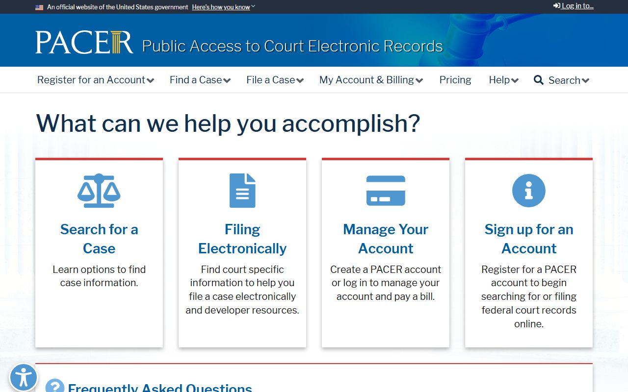PACER federal court records system used for Pulaski County federal dockets