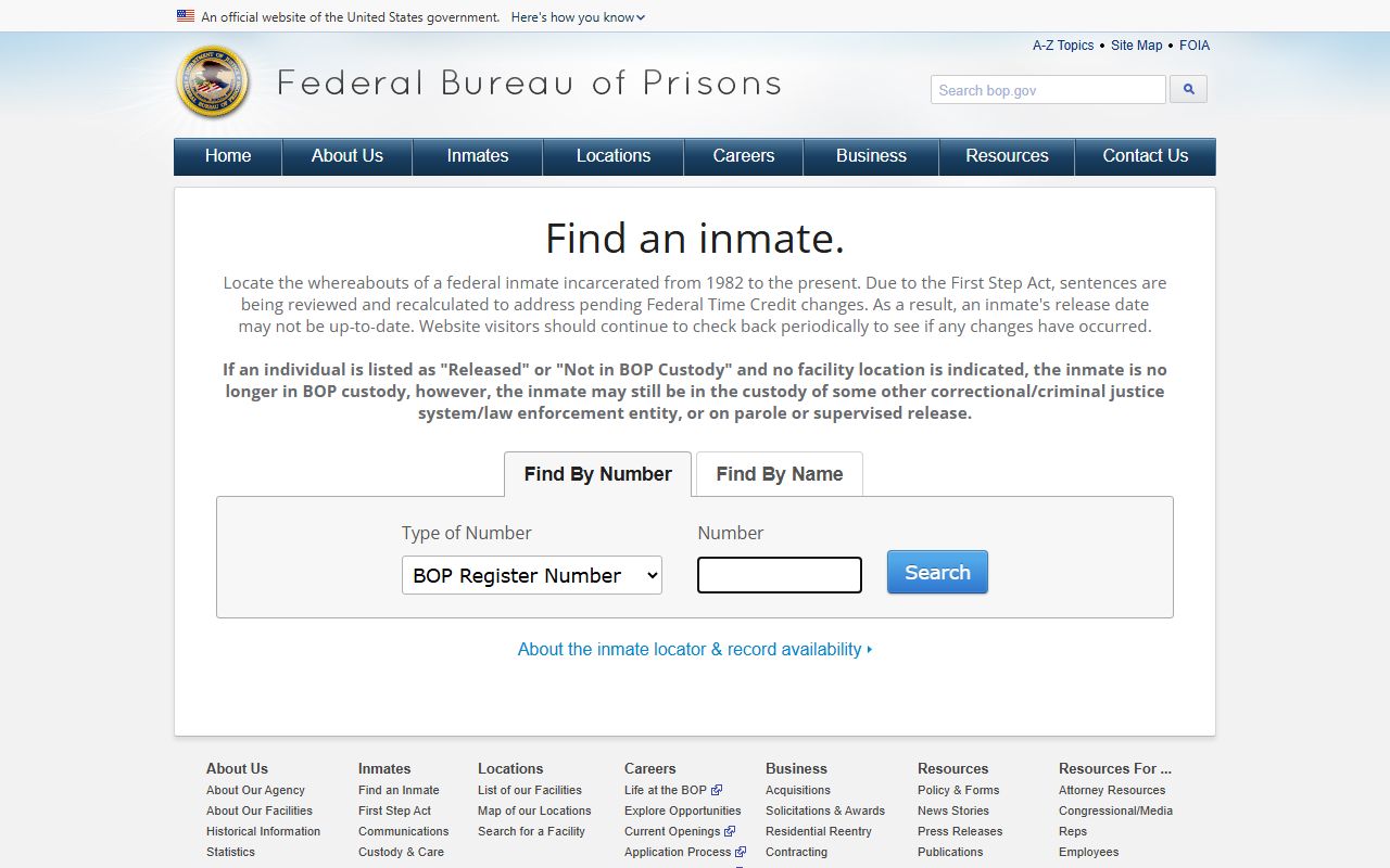 Federal Bureau of Prisons inmate locator for Pulaski County federal custody court records