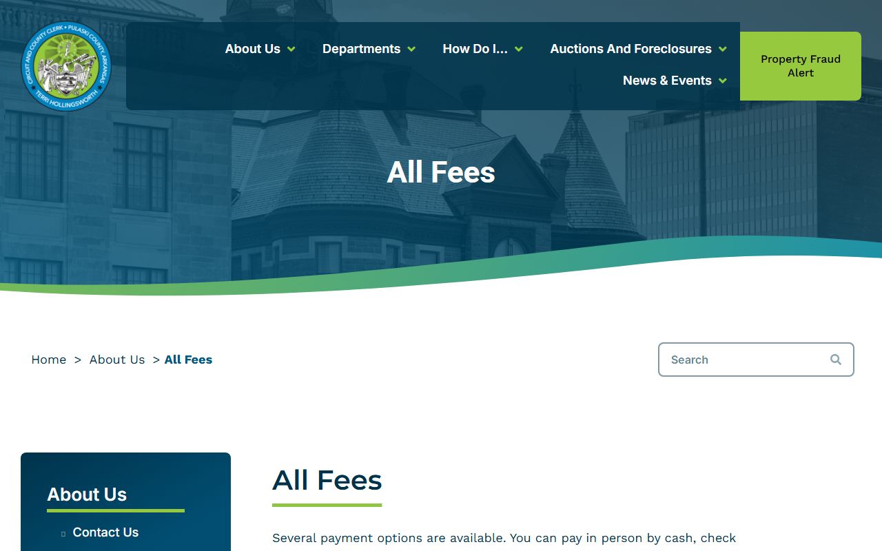 Pulaski County Clerk all-fees landing page for court records and recording fees