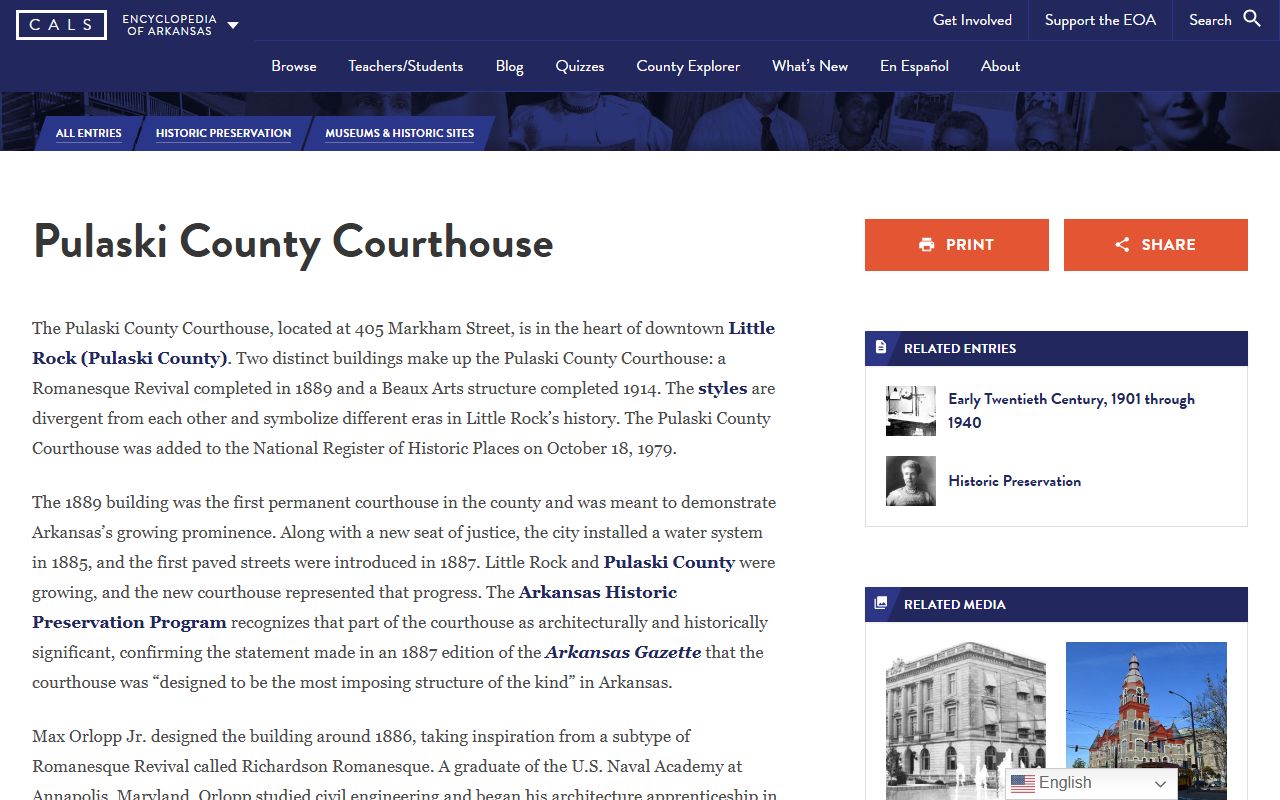 Pulaski County courthouse historic photograph and Encyclopedia of Arkansas court records entry