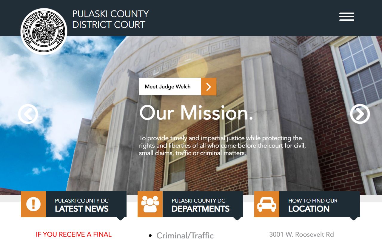 Pulaski County District Court official site for court records and traffic payment