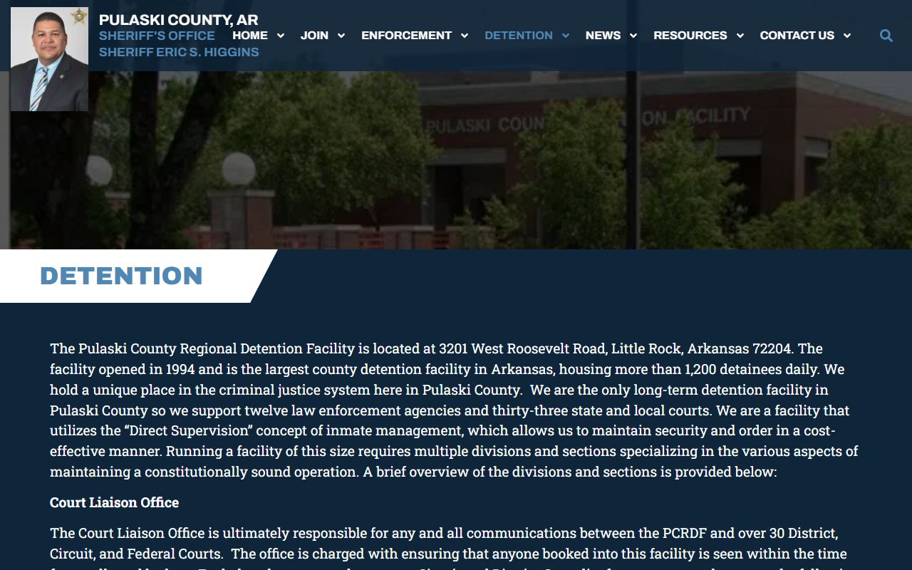 PCSO detention page covering Pulaski County Regional Detention Facility operations court records